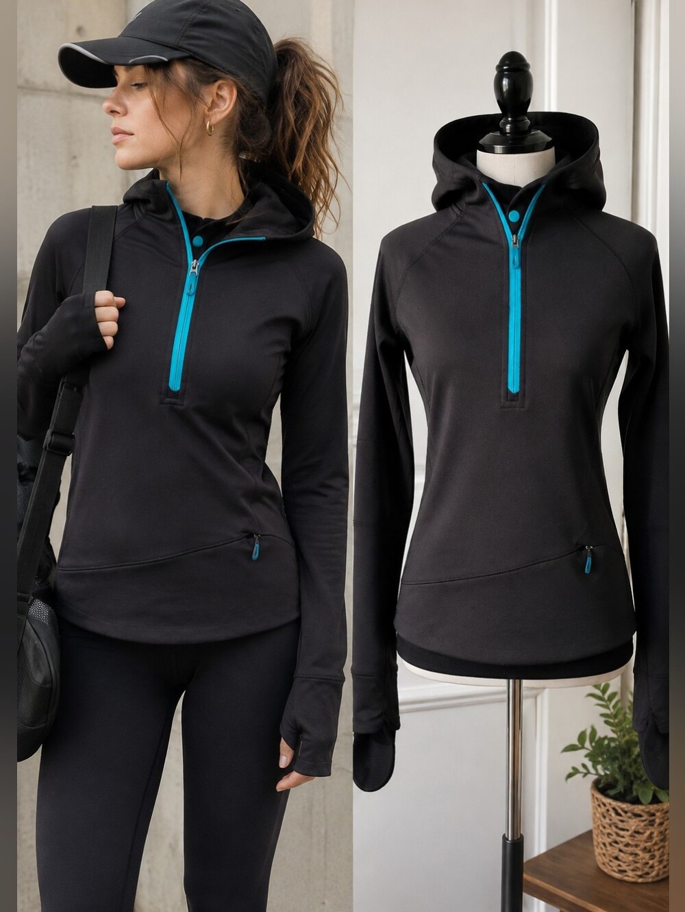 Salomon Running Hoodie Flip-Over Mittens 1/4 Zip Reflective Black Women's S